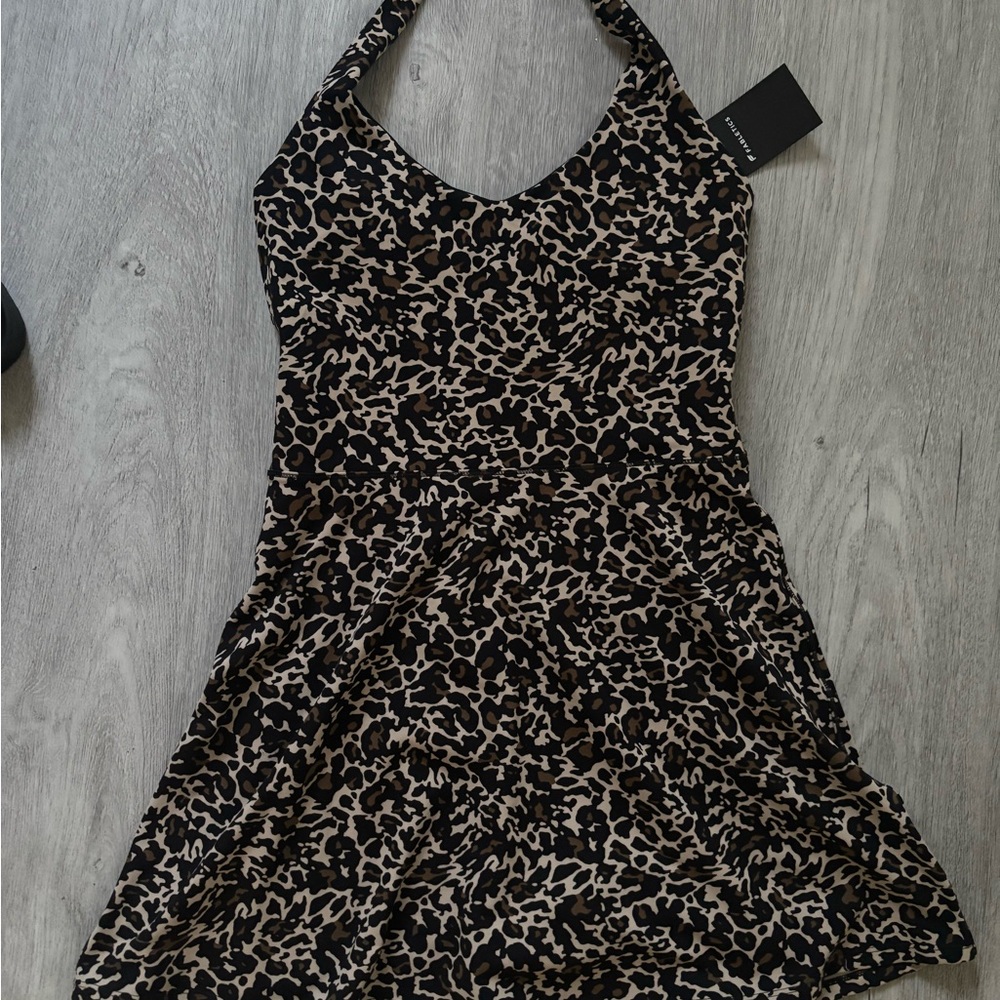 Fabletics luxe Leopard Print Halter Dress with shorts size small